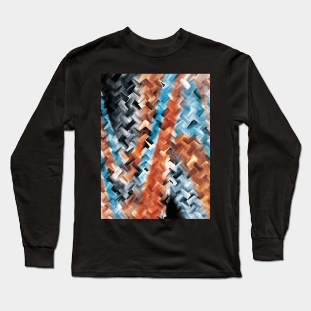 Burnt Orange And Blue Abstract Art Long Sleeve T-Shirt by Designoholic